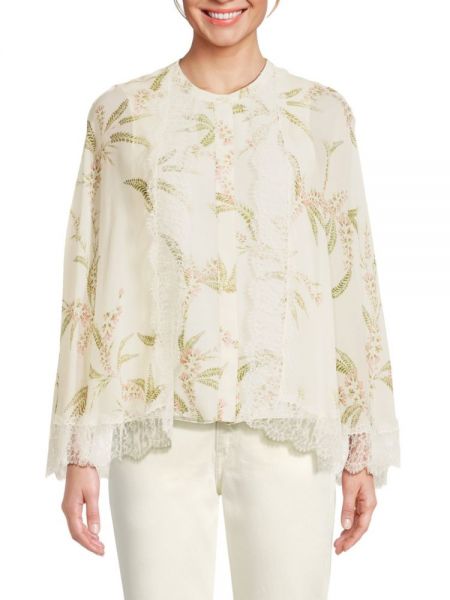 Многослойная шелковая блузка с кружевной отделкой Giambattista Valli, White Rose