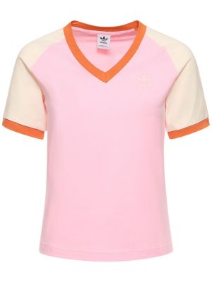Tričko s výstřihem do v Adidas Originals růžové