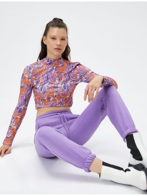 Krajkové šněrovací sportovní kalhoty s kapsami Koton fialové