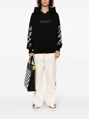 Svītrainas kokvilnas kapučdžemperis ar izšuvumiem Off-white