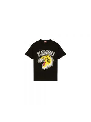 Koszulka bawełniana z nadrukiem w tygrysie prążki Kenzo czarna