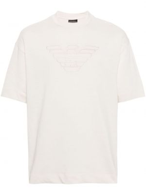 Bavlnené tričko s výšivkou Emporio Armani biela