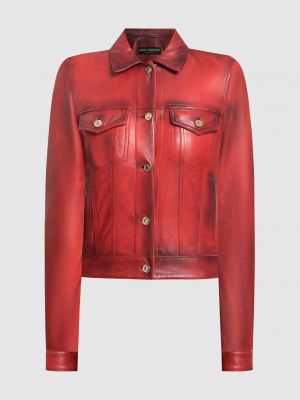 Червона шкіряна куртка з потертостями Dolce&gabbana