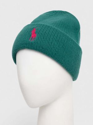 Dzianinowa czapka wełniana Polo Ralph Lauren zielona