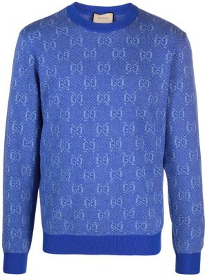 Жакардов вълнен пуловер Gucci синьо
