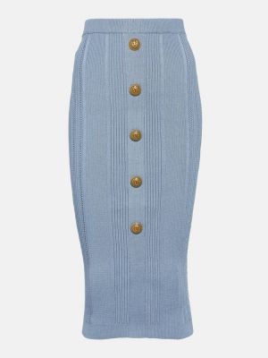 Pletená midi sukňa Balmain modrá