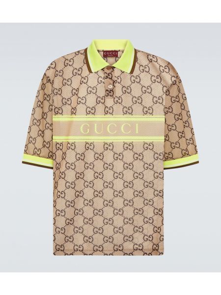 Tinklinis raštuotas polo marškinėliai Gucci smėlinė