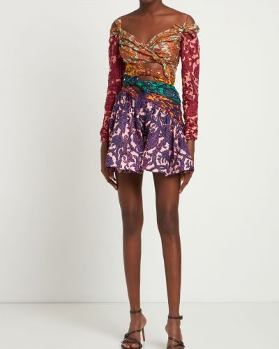 Ľanové mini šaty s mašľou Zimmermann fialová