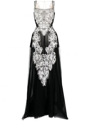 Вечерна рокля бродирана от тюл Saiid Kobeisy черно