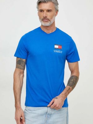 Koszulka bawełniana z nadrukiem Tommy Jeans niebieska