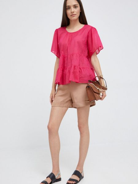 Однотонна бавовняна блуза Sisley рожева