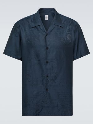 Βαμβακερό μεταξωτό πουκάμισο με σχέδιο Berluti μπλε