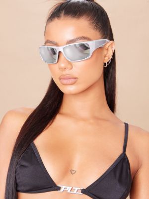 PrettyLittleThing прямоугольные спортивные солнцезащитные очки с зеркальными линзами серебряные