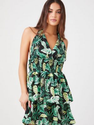 Платье мини с принтом с тропическим принтом Forever 21 зеленое