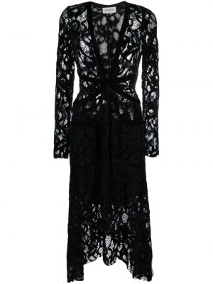 Čipkované asymetrické zamatové midi šaty Sonia Rykiel čierna