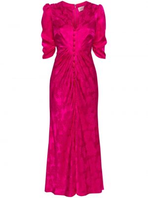 Jacquard virágos hosszú ruha Saloni rózsaszín