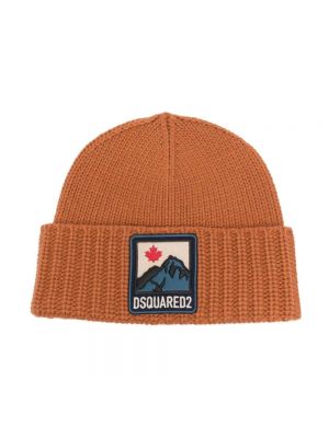 Dzianinowa czapka Dsquared2 pomarańczowa