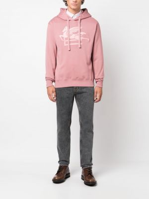 Medvilninis siuvinėtas džemperis su gobtuvu Etro rožinė