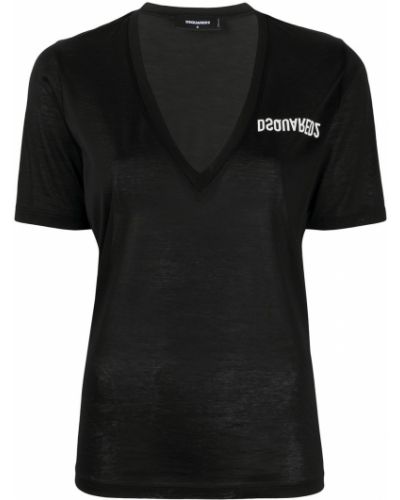 Camiseta con escote v Dsquared2 negro