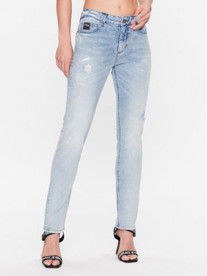 Ravne hlače Versace Jeans Couture modra