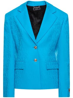Volnena jakna iz žakarda Versace modra