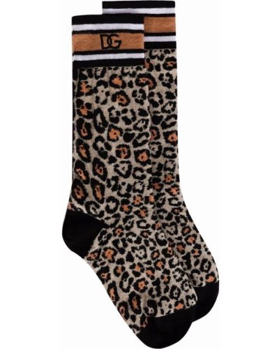 Leopardí ponožky s potiskem Dolce & Gabbana hnědé