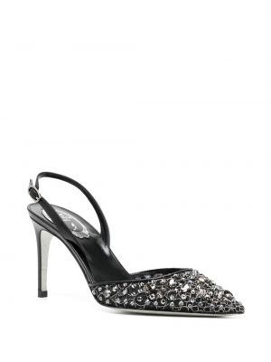 Sandały skórzane koronkowe z kryształkami Renè Caovilla czarne