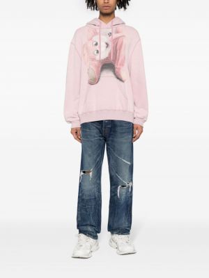 Bavlněná mikina s kapucí s potiskem Doublet růžová