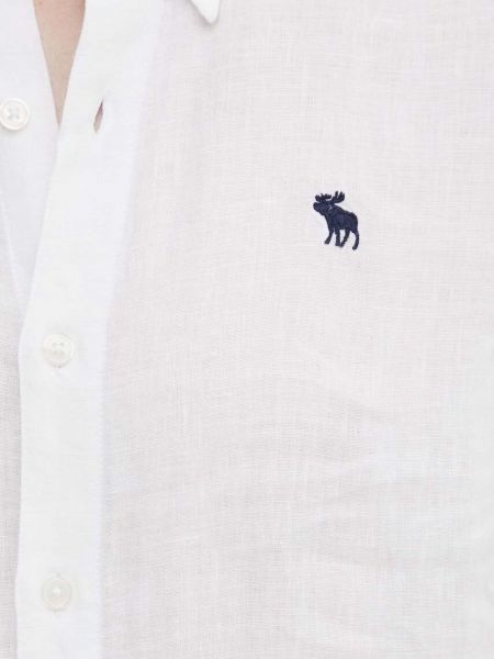 Lniana koszula na guziki puchowa Abercrombie & Fitch biała