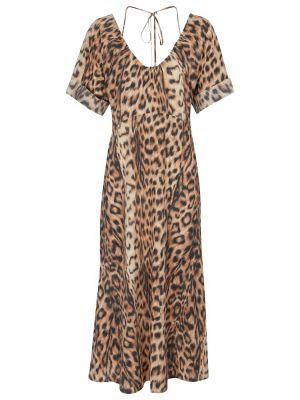 Leopardí midi šaty s potiskem Victoria Beckham béžové