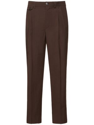 Plisované bavlnené nohavice s vysokým pásom Nanushka hnedá