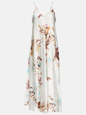 Jedwabna sukienka midi w kwiatki Max Mara biała