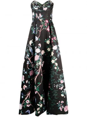 Večernja haljina s cvjetnim printom Marchesa Notte crna