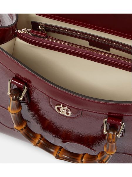 Lakovaná kožená nákupná taška Gucci červená