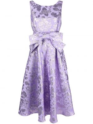Satynowa sukienka wieczorowa w kwiatki Parosh fioletowa