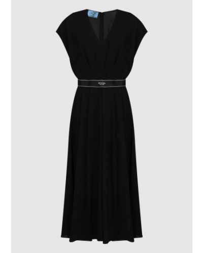 Плаття міді з логотипом Prada, чорне