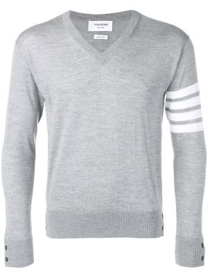 Jersey de punto con escote v de tela jersey Thom Browne gris
