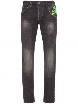 Straight fit džíny s potiskem Philipp Plein černé