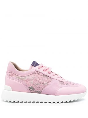 Sneakerși din piele cu model floral din dantelă Le Silla roz