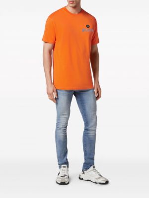 Kokvilnas t-krekls ar apdruku ar kristāliem Philipp Plein oranžs