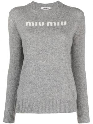 Žakárový sveter Miu Miu sivá