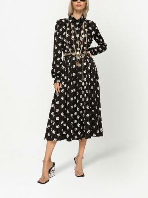 Hedvábné šaty s potiskem Dolce & Gabbana černé