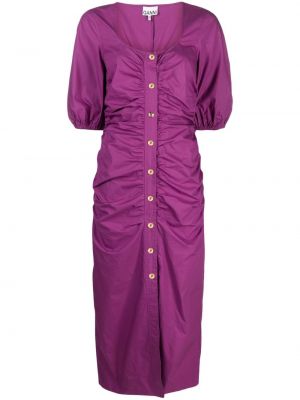 Košeľové šaty na gombíky Ganni fialová