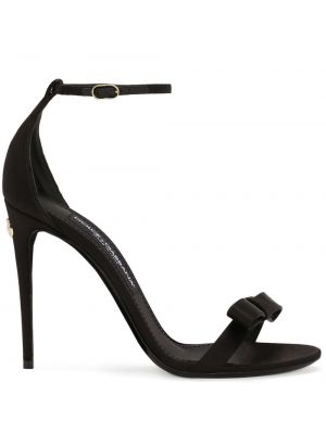 Saténové sandále s mašľou Dolce & Gabbana čierna