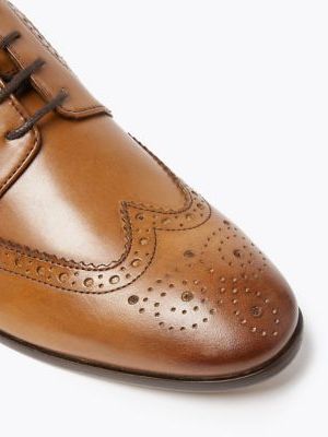 Mens M&S Collection Wide Fit Leather Brogues - Chestnut, Chestnut M&s Collection