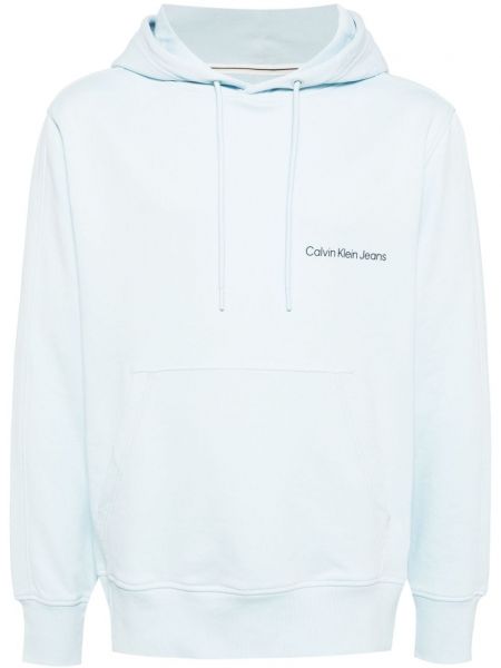 Pamučna hoodie s kapuljačom s printom Calvin Klein plava