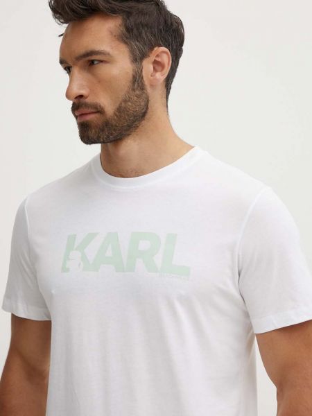 Koszulka bawełniana z nadrukiem Karl Lagerfeld biała