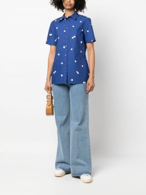 Koszula w grochy z nadrukiem w abstrakcyjne wzory Aspesi niebieska