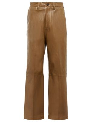 Pantaloni cu talie înaltă din piele cu croială lejeră Polo Ralph Lauren bej