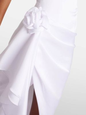 Satenska dolga obleka s cvetličnim vzorcem Rasario bela